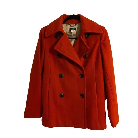 J. Crew Wool Blend Pea Coat Burnt Orange Double Breasted Coat Size S - Picture 2 of 6